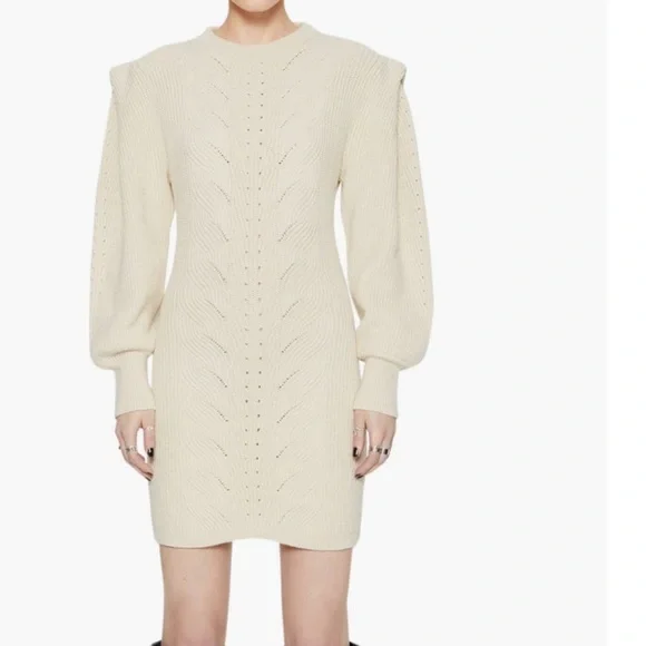 NWT REBECCA MINKOFF Daisy long sleeve sweater mini dress backless winter white S - Picture 2 of 4